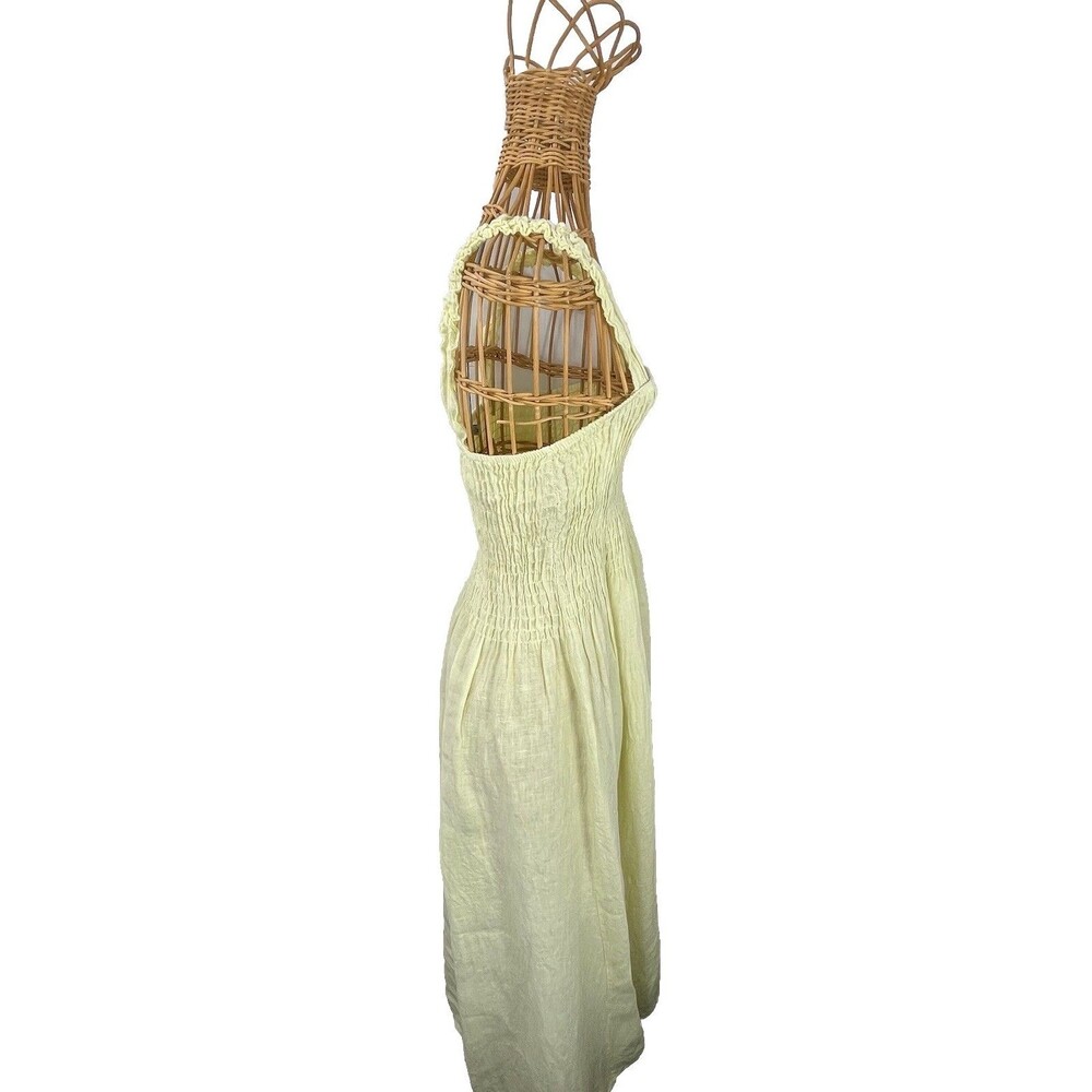 Made in Italy Linen Midi Dress Women Yellow Smocked Boho Sundress Size M - Picture 4 of 16